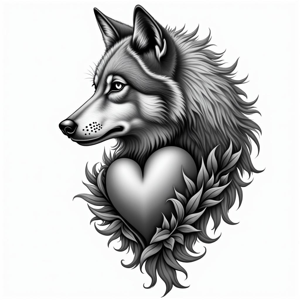 a wolf defends the heartin bohemian style tattoo, 8k