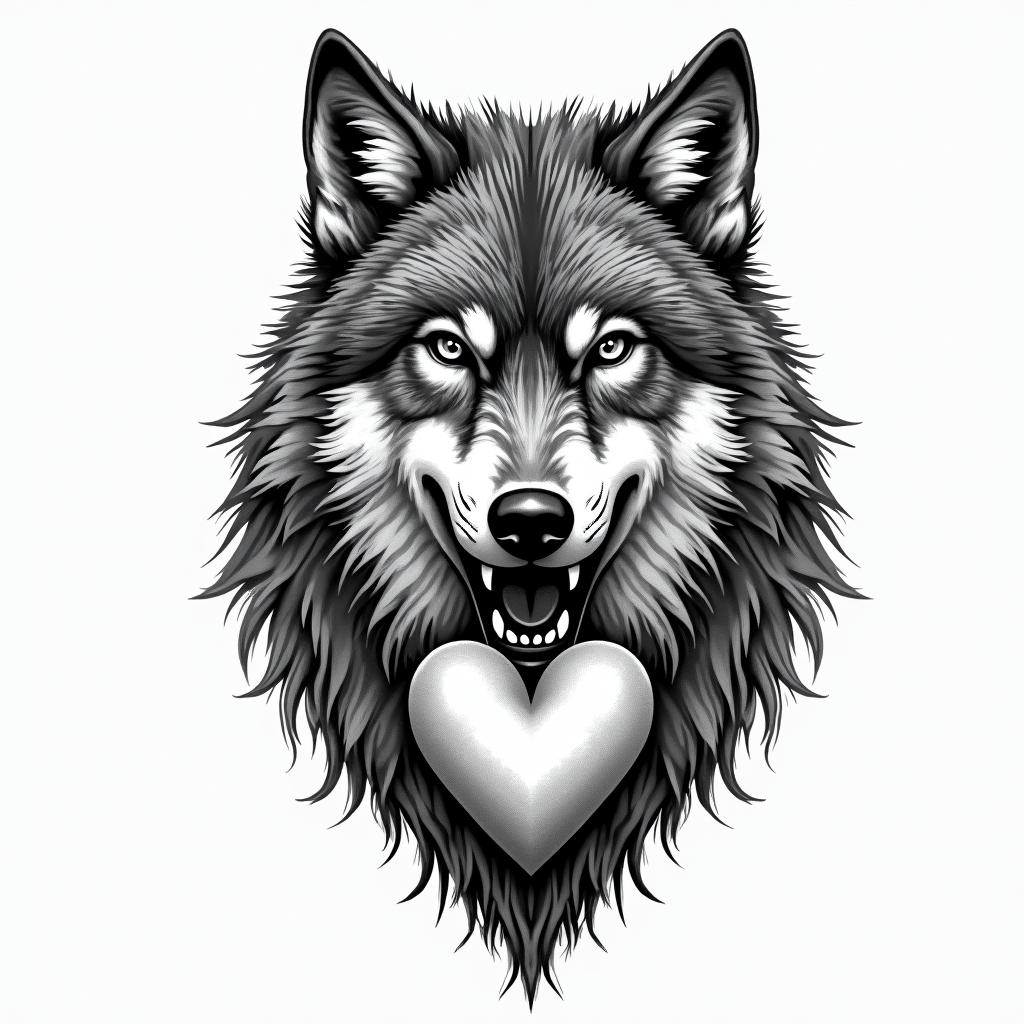 a wolf defends the heartin bohemian style tattoo, 8k - Variation 3