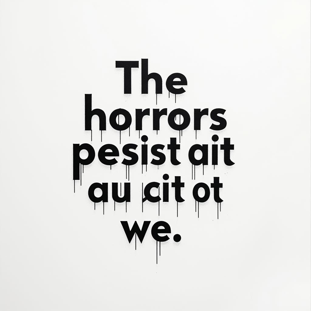 The horrors persist but so do weminimalist text-based tattoo, Monospace font ultra-realistic, perfectly placed, high-quality font design, photo-realistic shading, 8k, high quality, finely detailed typograph - Variation 2