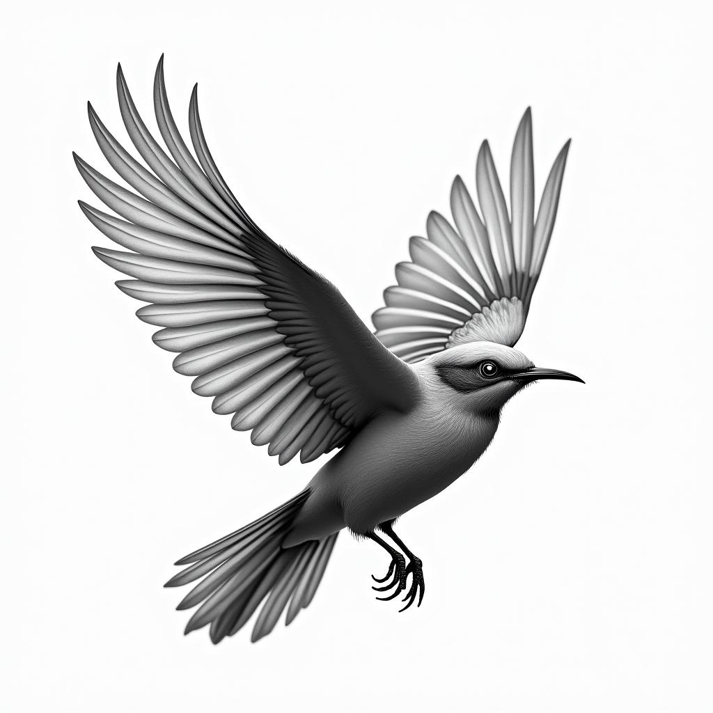 Flower Birds featherin realism tattoo style, featuring a highly detailed, lifelike, capturing every detail, photorealistic, ultra realistic, intricate shading, smooth and sharp,   - Variation 3