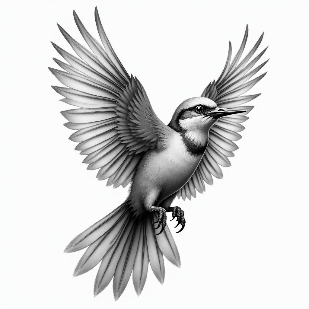 Flower Birds featherin realism tattoo style, featuring a highly detailed, lifelike, capturing every detail, photorealistic, ultra realistic, intricate shading, smooth and sharp,   - Variation 4