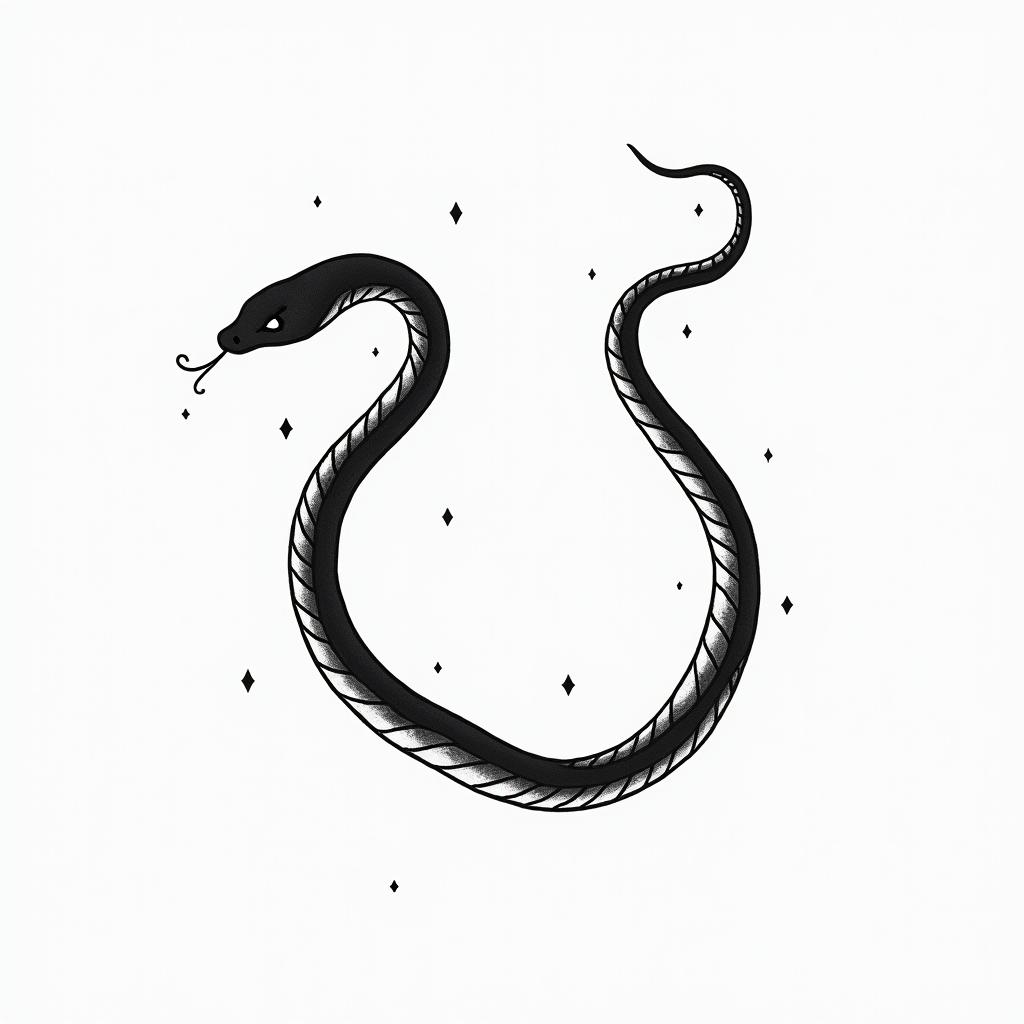 Snake u shapedin minimalist style tattoo, featuring simple shapes and fine lines, with minimal shading and details, tiny triangles, creating a sense of balance and harmony - Variation 2