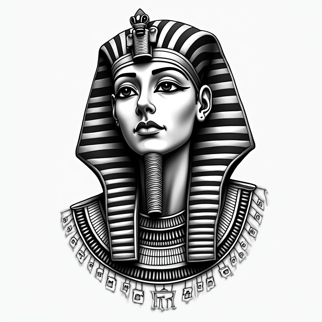 nobody loves me lonelyin egyptian style tattoo, bold elements of ancient egyptian culture including a portrait of an Egyptian pharaoh with detailed facial features, in hieroglyphs and symbolic imagery, eye of horus, ankh symbol, scarab beetle