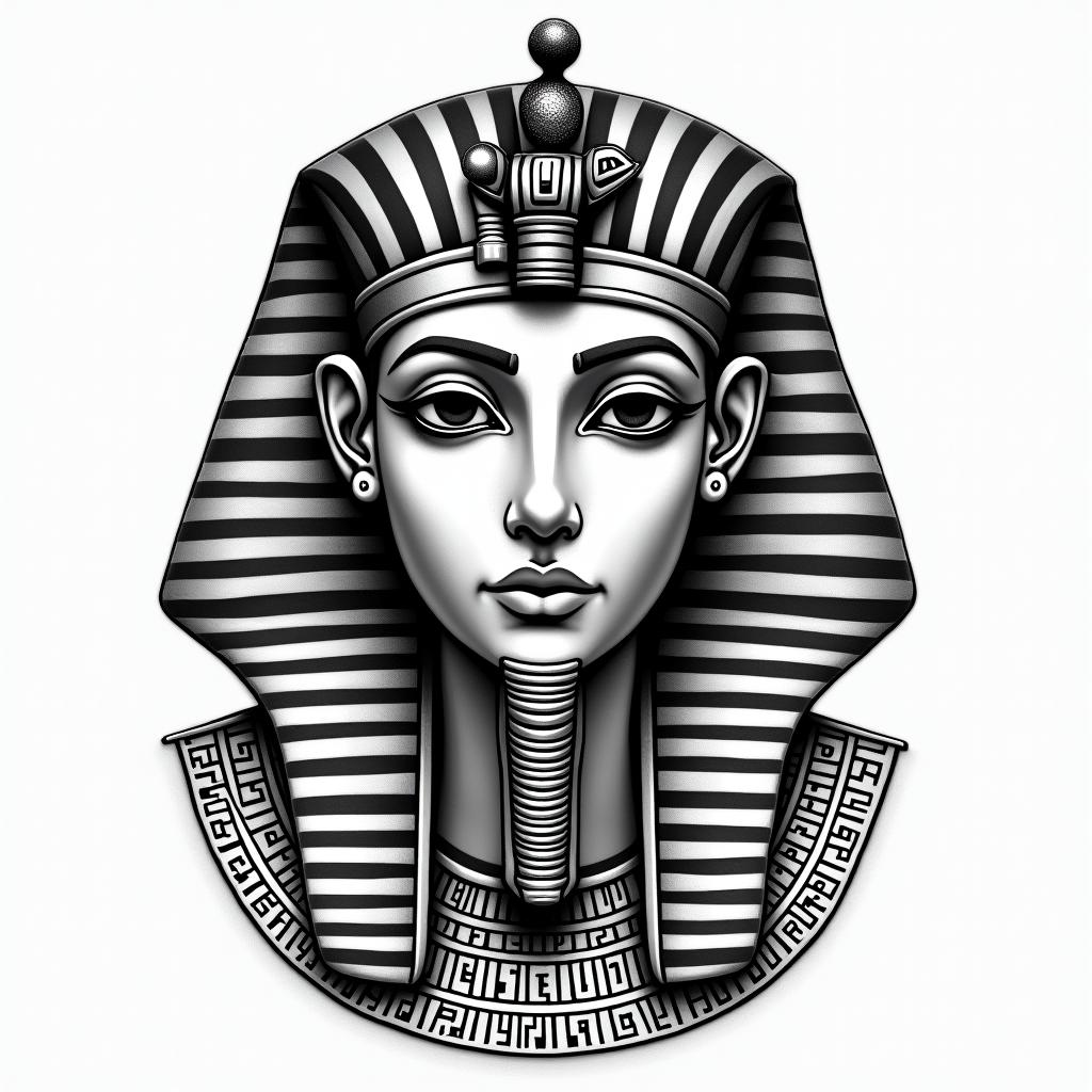 nobody loves me lonelyin egyptian style tattoo, bold elements of ancient egyptian culture including a portrait of an Egyptian pharaoh with detailed facial features, in hieroglyphs and symbolic imagery, eye of horus, ankh symbol, scarab beetle - Variation 3