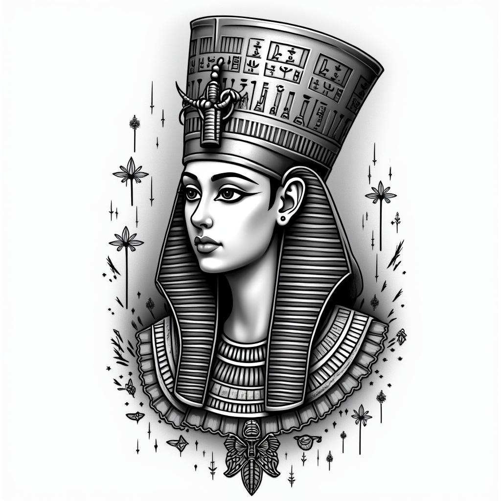 nobody loves me lonelyin egyptian style tattoo, bold elements of ancient egyptian culture including a portrait of an Egyptian pharaoh with detailed facial features, in hieroglyphs and symbolic imagery, eye of horus, ankh symbol, scarab beetle - Variation 4