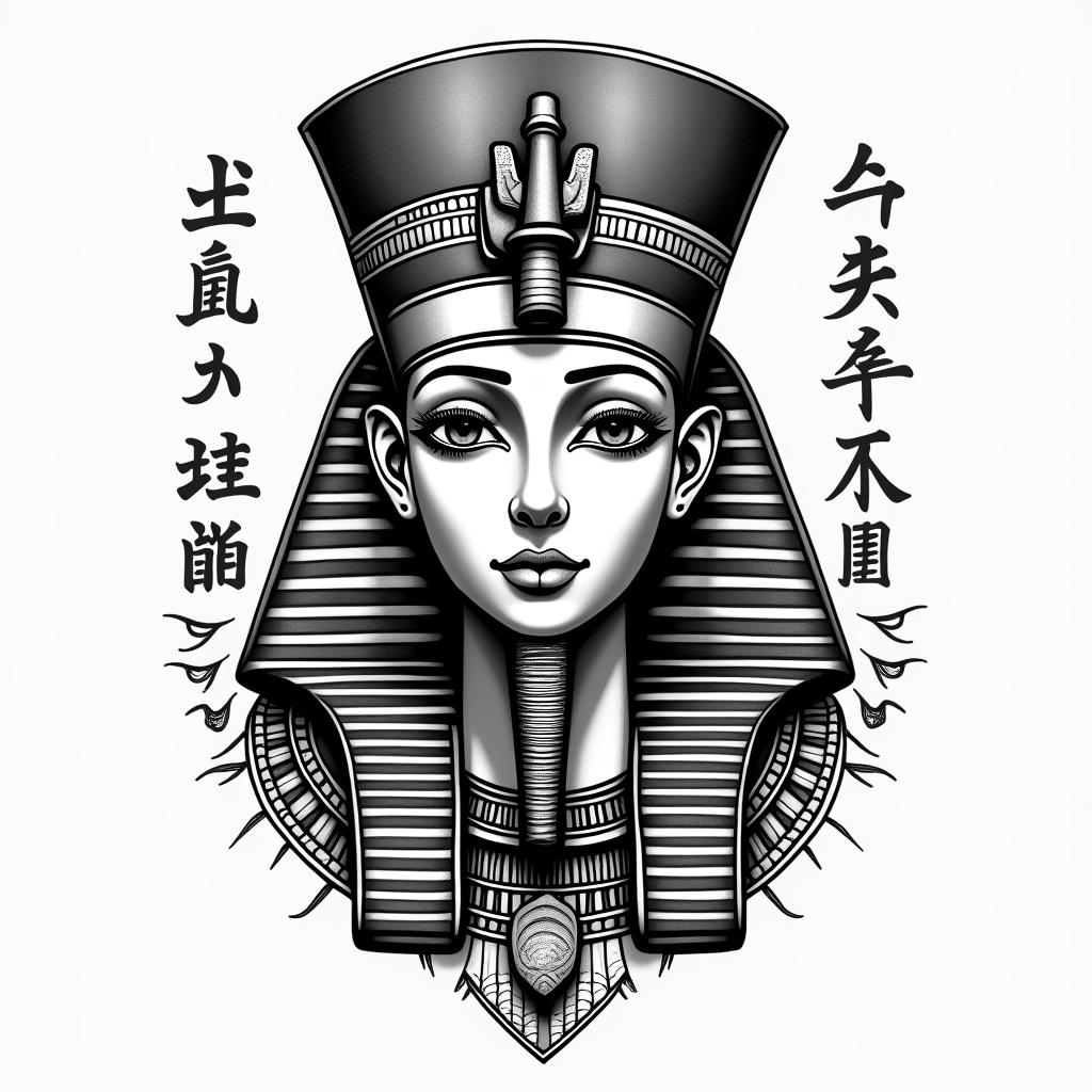 nobody loves me lonelyin egyptian style tattoo, bold elements of ancient egyptian culture including a portrait of an Egyptian pharaoh with detailed facial features, in hieroglyphs and symbolic imagery, eye of horus, ankh symbol, scarab beetle - Variation 2