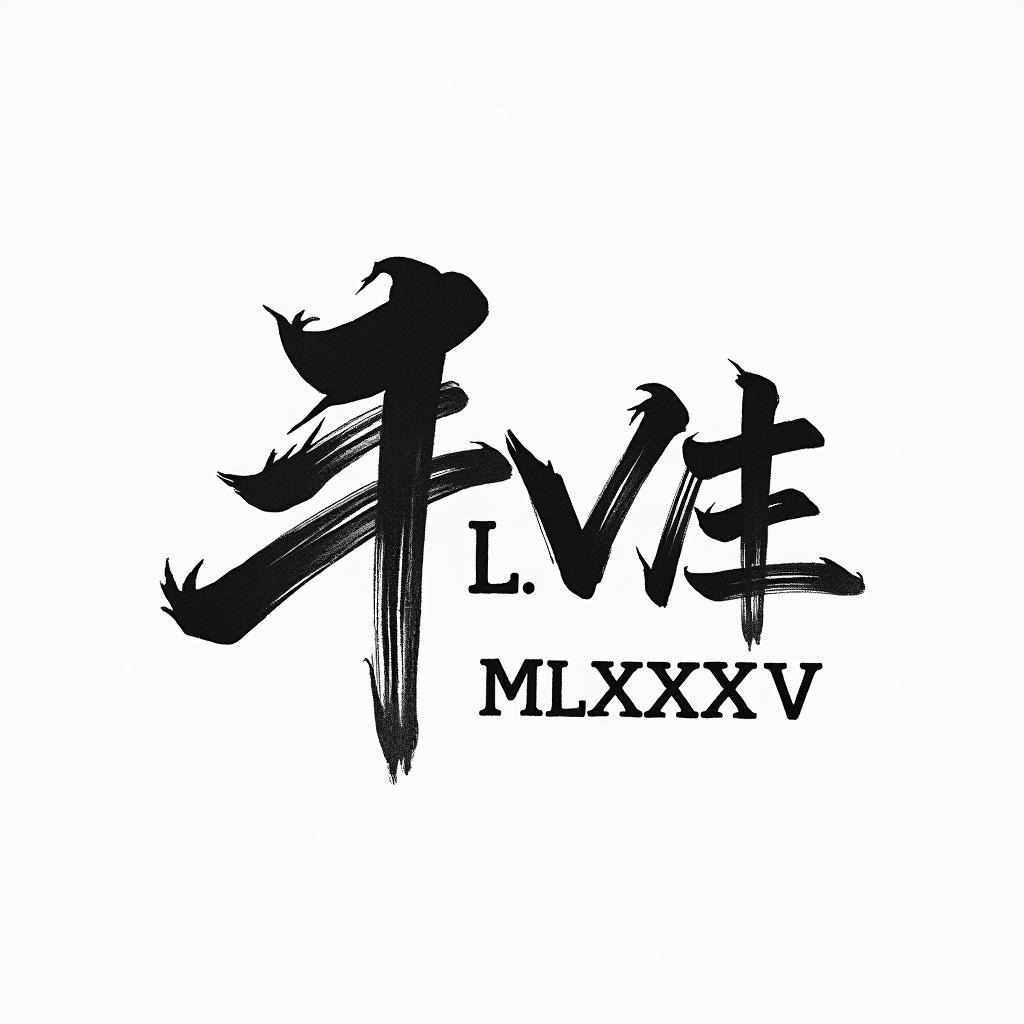 L.IV.MCMLXXXIV translates to 1984 in English.text-based tattoo, japanese font ultra-realistic, perfectly placed, high-quality font design, photo-realistic shading, 8k, high quality, finely detailed typograph - Variation 1