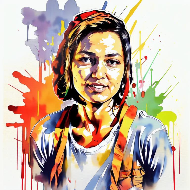  vibrant watercolor portrait with graffiti style face, fully white background, ,face with soft blending of warm and cool tones (orange, yellow, green),using shades of colors, contrast between light and shadow on the face, Bold color splashes and abstract drips in the background for a dynamic, artistic vibe, highly detailed tattoo, fully white background , dskinkpunkundefined - Variation 60