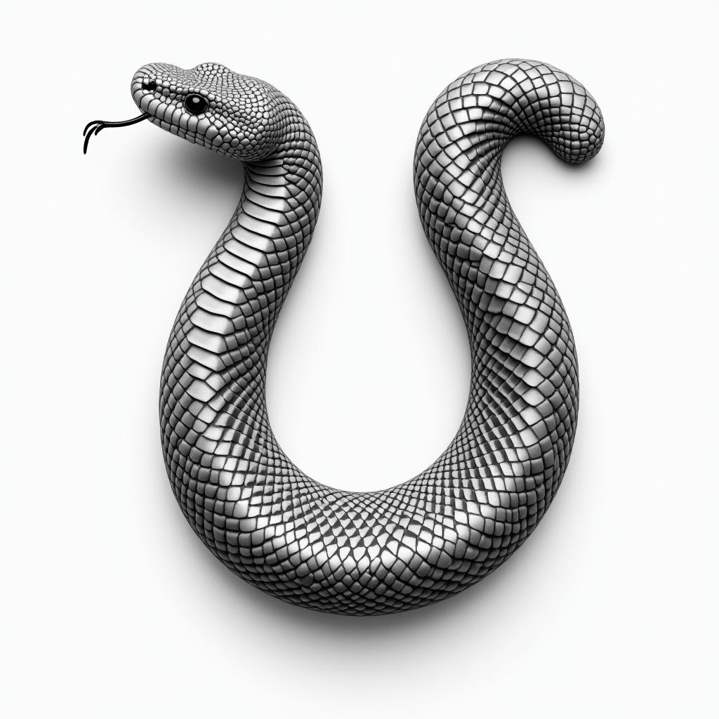 Snake u shapedin realism tattoo style, featuring a highly detailed, lifelike, capturing every detail, photorealistic, ultra realistic, intricate shading, smooth and sharp, - Variation 2