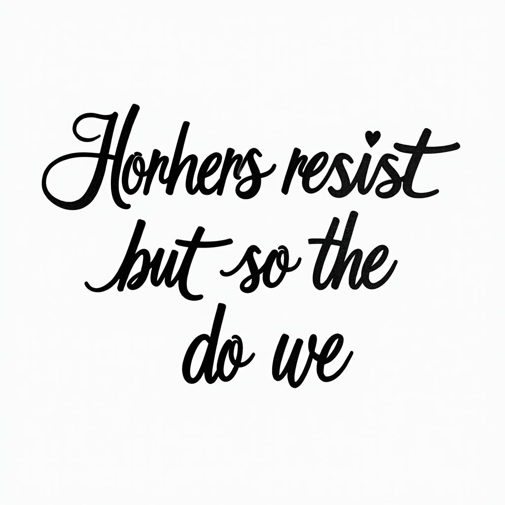 Text tattoo that says “The horrors persist but so do we”. It should be fine and have italic scriptin elegant cursive calligraphy style 2d tattoo, decorate with roses, featuring a smooth and flowing handwritten script with slightly thickened strokes for a luxurious and bold appearance, heart symbol between names, sleek and glossy black text with shadowing, minimalist matte white background, clean and sharp edges, illuminated with soft lighting, romantic, 8k, high-quality textures with refined typography - Variation 3