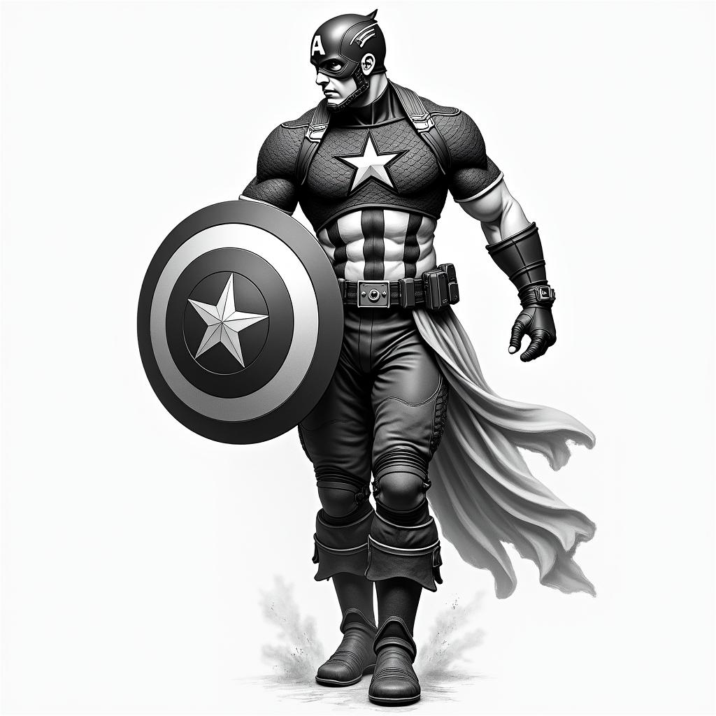 Captain America with his shield raisedin japanese style tattoo, detailed tattoo, traditional japanese culture tattoo, mythology, 8k - Variation 4