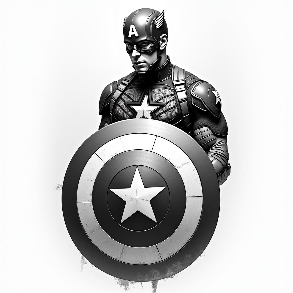 Captain America with his shield raisedin japanese style tattoo, detailed tattoo, traditional japanese culture tattoo, mythology, 8k - Variation 3