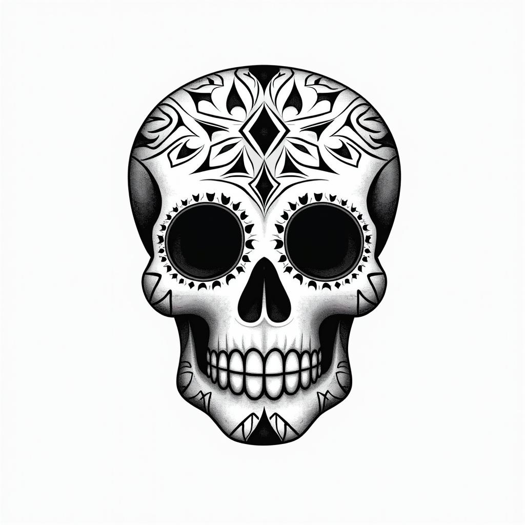 Mayan, sugar skullin minimalist style tattoo, featuring simple shapes and fine lines, with minimal shading and details, tiny triangles, creating a sense of balance and harmony - Variation 5