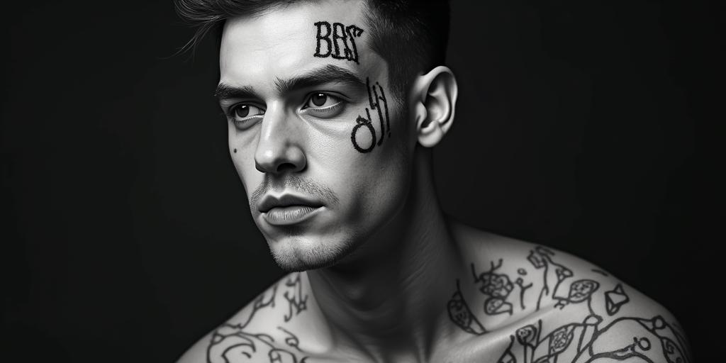 BOSStext-based tattoo, gothic font ultra-realistic, perfectly placed, high-quality font design, photo-realistic shading, 8k, high quality, finely detailed typography - Variation 3