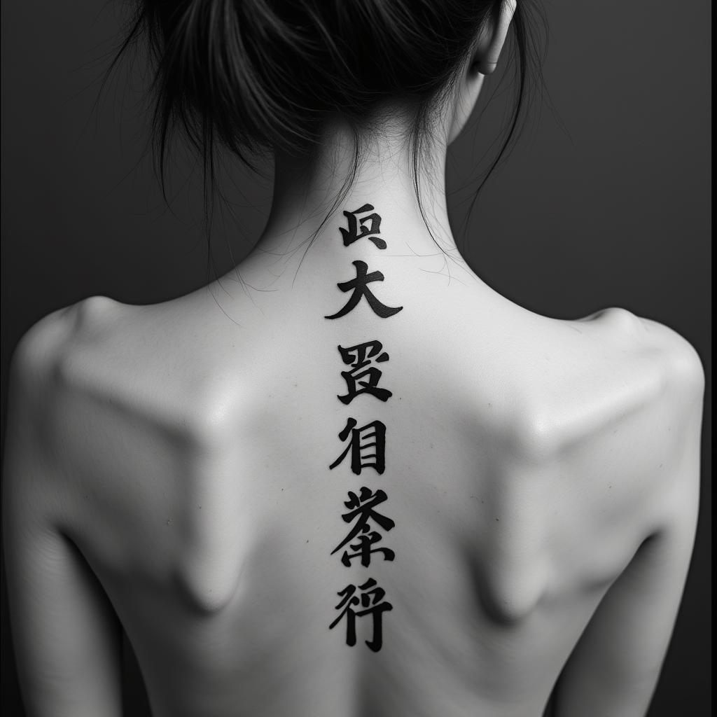 Jorieltext-based tattoo, japanese font ultra-realistic, perfectly placed, high-quality font design, photo-realistic shading, 8k, high quality, finely detailed typograph - Variation 3