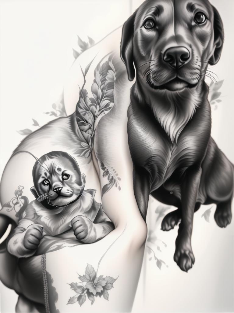 A highly detailed and lifelike composition, tattoo art, realism style, ultra-high resolution, smooth gradients and intricate textures, monochromatic black-and-gray tones, diffused soft lighting for natural depth.undefined - Variation 177