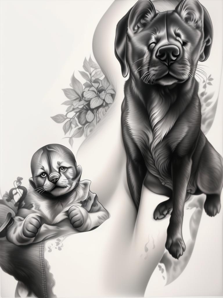 A highly detailed and lifelike composition, tattoo art, realism style, ultra-high resolution, smooth gradients and intricate textures, monochromatic black-and-gray tones, diffused soft lighting for natural depth.undefined - Variation 179