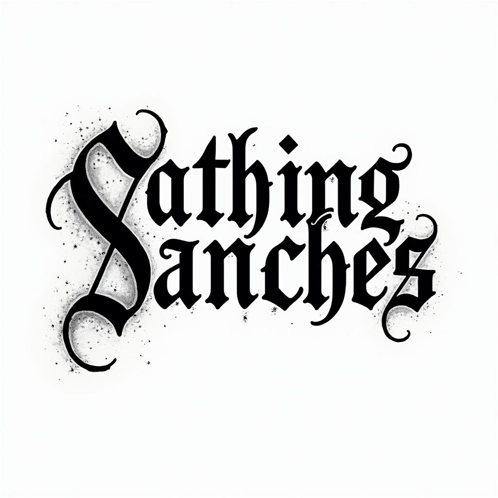 Sancheztext-based tattoo, gothic font ultra-realistic, perfectly placed, high-quality font design, photo-realistic shading, 8k, high quality, finely detailed typography - Variation 2