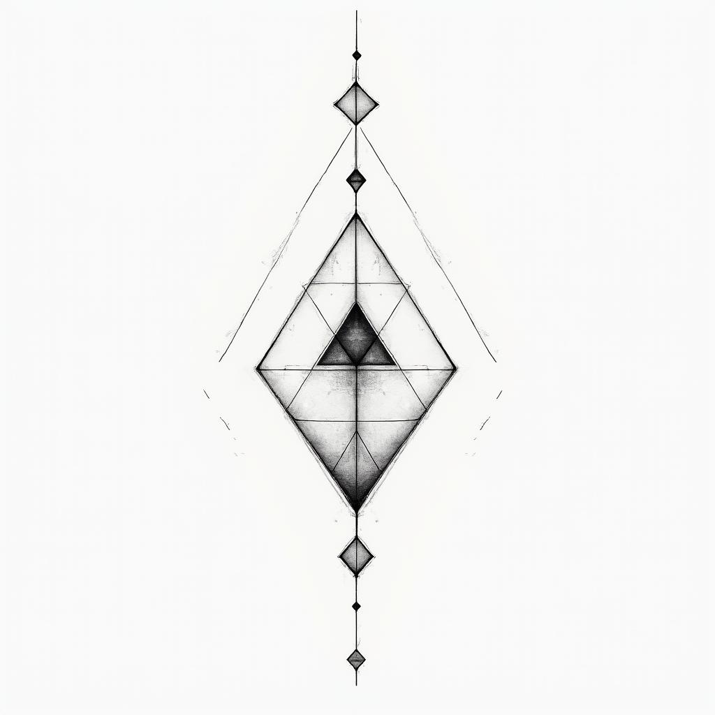 Sanchezin minimalist style tattoo, featuring simple shapes and fine lines, with minimal shading and details, tiny triangles, creating a sense of balance and harmony