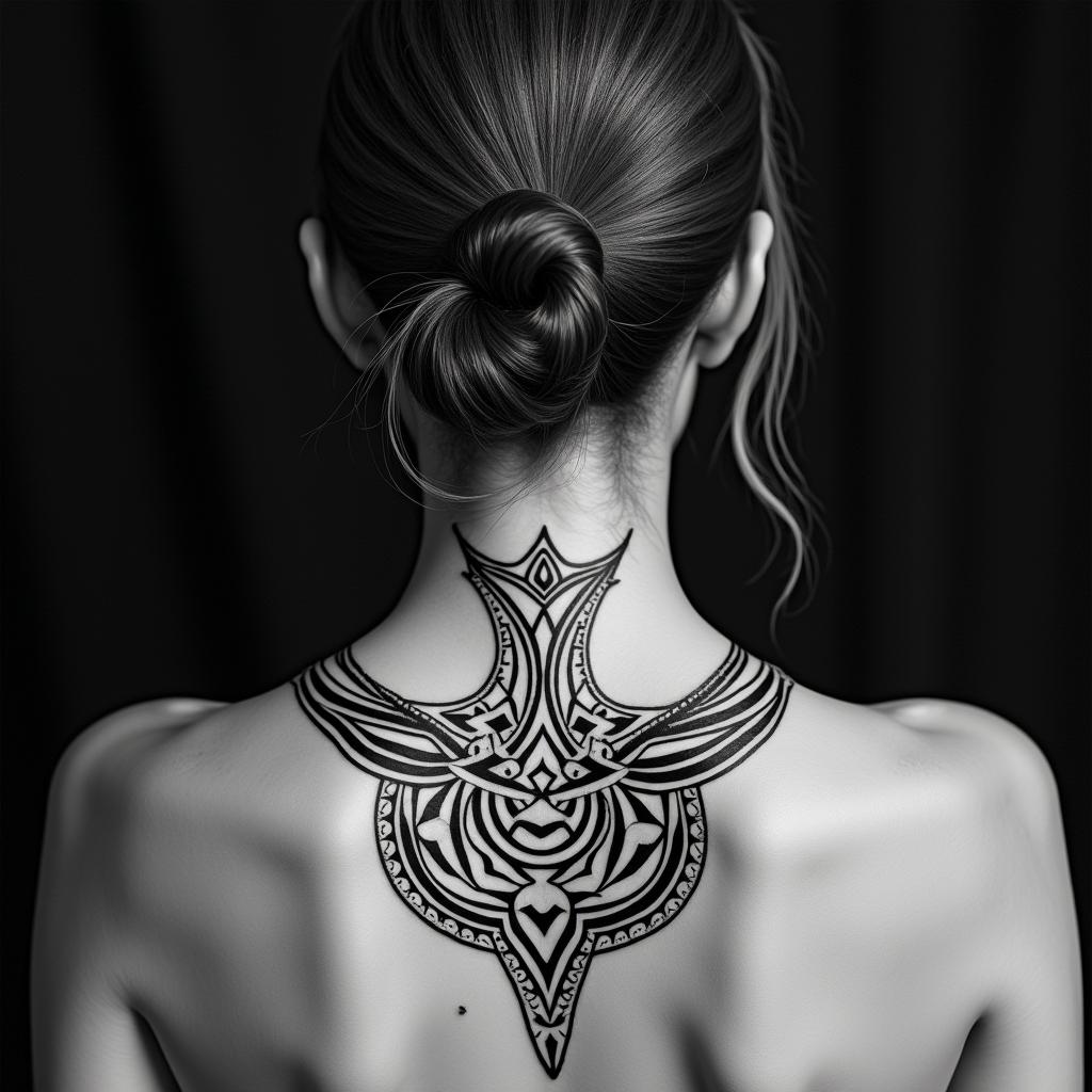 Sagittariusin tribal tattoo style, featuring bold and black geometric shapes, curved lines, intertwine and flow seamlessly, creating a powerful and symbolic design, polynesian and maori styles - Variation 56