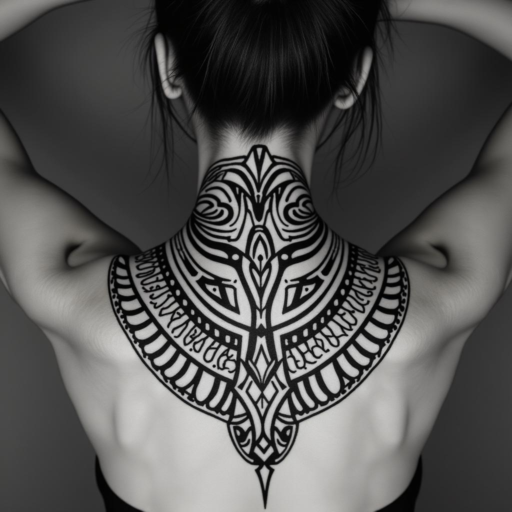 Sagittariusin tribal tattoo style, featuring bold and black geometric shapes, curved lines, intertwine and flow seamlessly, creating a powerful and symbolic design, polynesian and maori styles - Variation 55