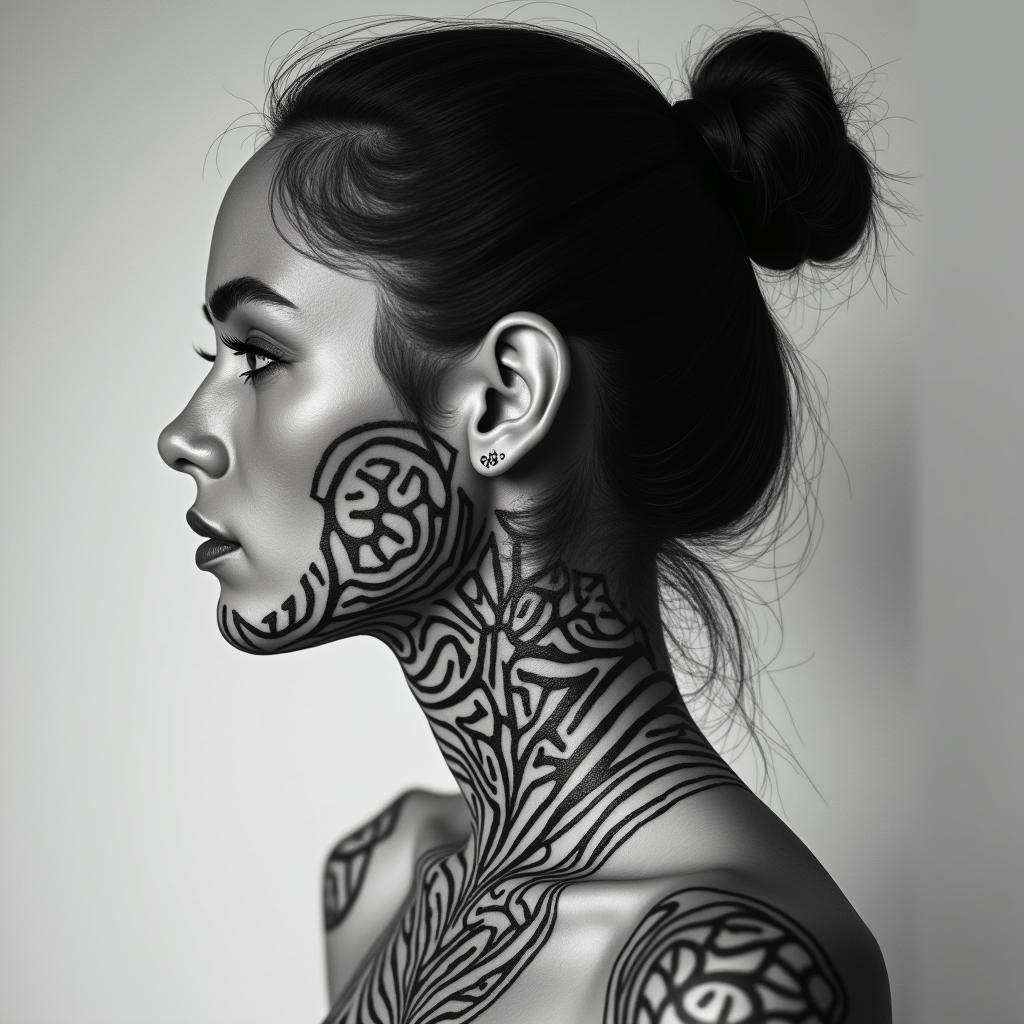 Sagittariusin tribal tattoo style, featuring bold and black geometric shapes, curved lines, intertwine and flow seamlessly, creating a powerful and symbolic design, polynesian and maori styles - Variation 50