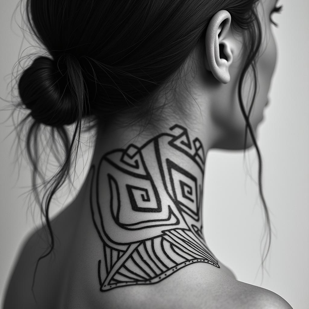 Sagittariusin tribal tattoo style, featuring bold and black geometric shapes, curved lines, intertwine and flow seamlessly, creating a powerful and symbolic design, polynesian and maori styles - Variation 45