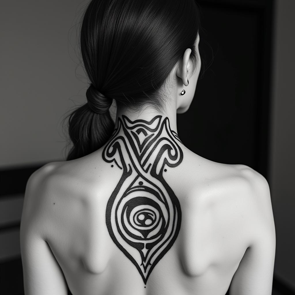 Sagittariusin tribal tattoo style, featuring bold and black geometric shapes, curved lines, intertwine and flow seamlessly, creating a powerful and symbolic design, polynesian and maori styles - Variation 44