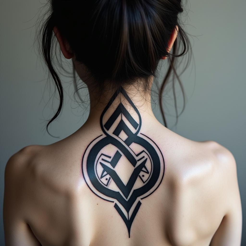 Sagittariusin tribal tattoo style, featuring bold and black geometric shapes, curved lines, intertwine and flow seamlessly, creating a powerful and symbolic design, polynesian and maori styles - Variation 41