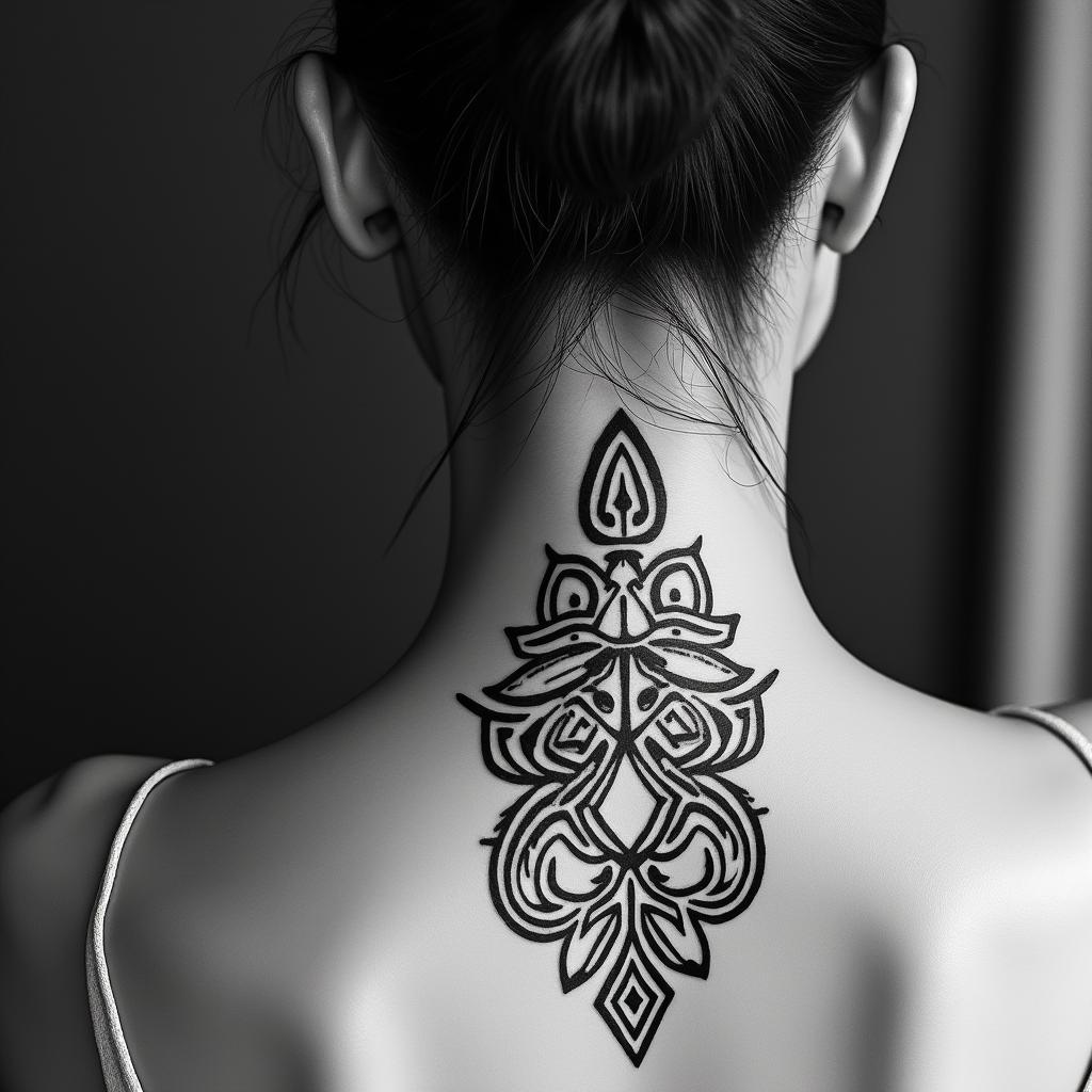 Sagittariusin tribal tattoo style, featuring bold and black geometric shapes, curved lines, intertwine and flow seamlessly, creating a powerful and symbolic design, polynesian and maori styles - Variation 38