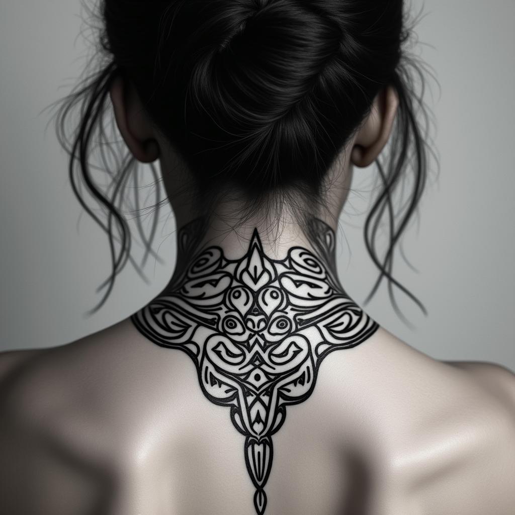 Sagittariusin tribal tattoo style, featuring bold and black geometric shapes, curved lines, intertwine and flow seamlessly, creating a powerful and symbolic design, polynesian and maori styles - Variation 37