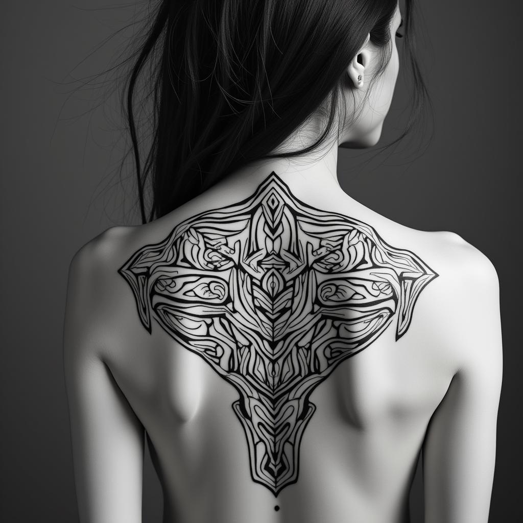 Sagittariusin tribal tattoo style, featuring bold and black geometric shapes, curved lines, intertwine and flow seamlessly, creating a powerful and symbolic design, polynesian and maori styles - Variation 35