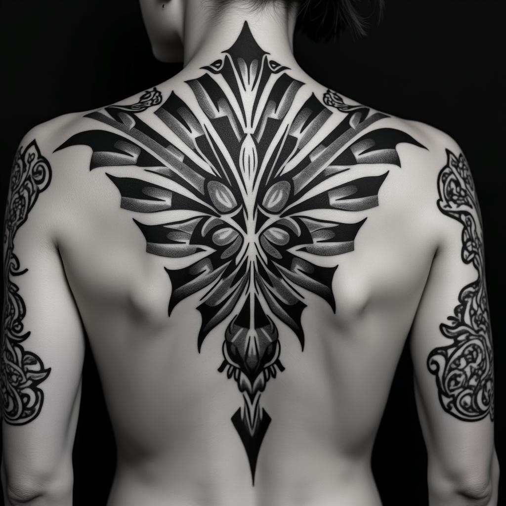 Sagittariusin tribal tattoo style, featuring bold and black geometric shapes, curved lines, intertwine and flow seamlessly, creating a powerful and symbolic design, polynesian and maori styles - Variation 31