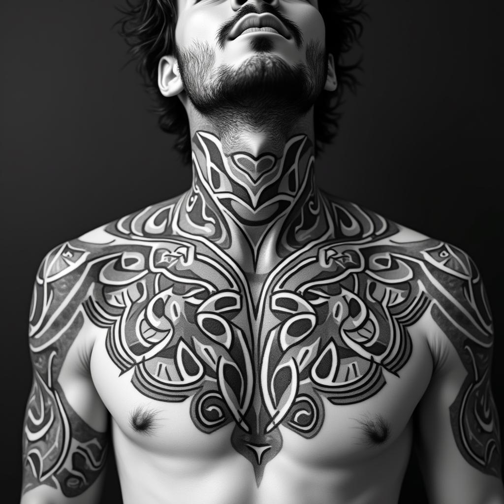 Sagittariusin tribal tattoo style, featuring bold and black geometric shapes, curved lines, intertwine and flow seamlessly, creating a powerful and symbolic design, polynesian and maori styles - Variation 28