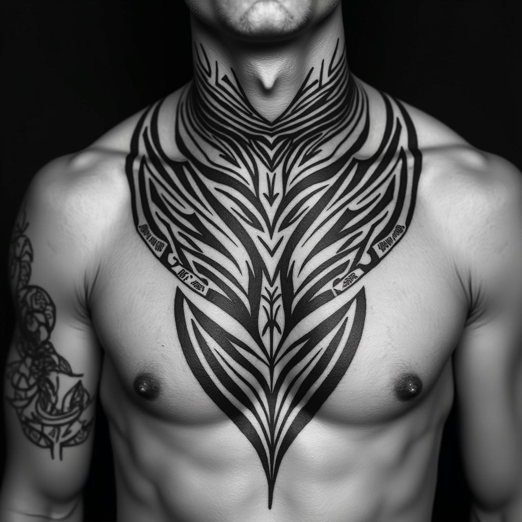 Sagittariusin tribal tattoo style, featuring bold and black geometric shapes, curved lines, intertwine and flow seamlessly, creating a powerful and symbolic design, polynesian and maori styles - Variation 19