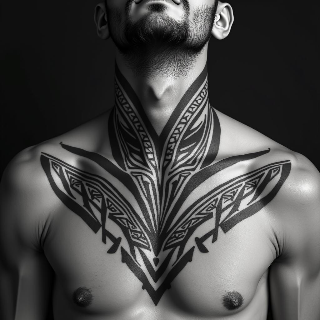 Sagittariusin tribal tattoo style, featuring bold and black geometric shapes, curved lines, intertwine and flow seamlessly, creating a powerful and symbolic design, polynesian and maori styles - Variation 13