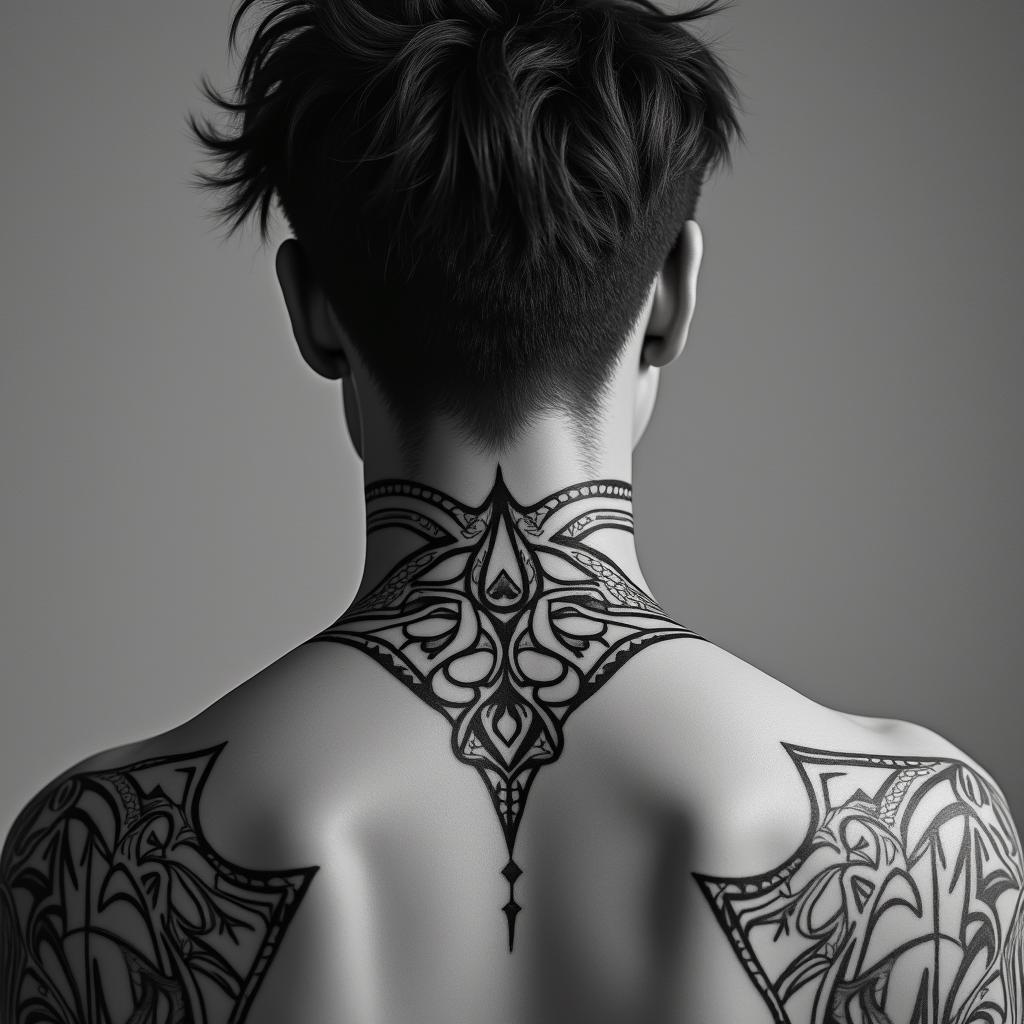 Sagittariusin tribal tattoo style, featuring bold and black geometric shapes, curved lines, intertwine and flow seamlessly, creating a powerful and symbolic design, polynesian and maori styles - Variation 9