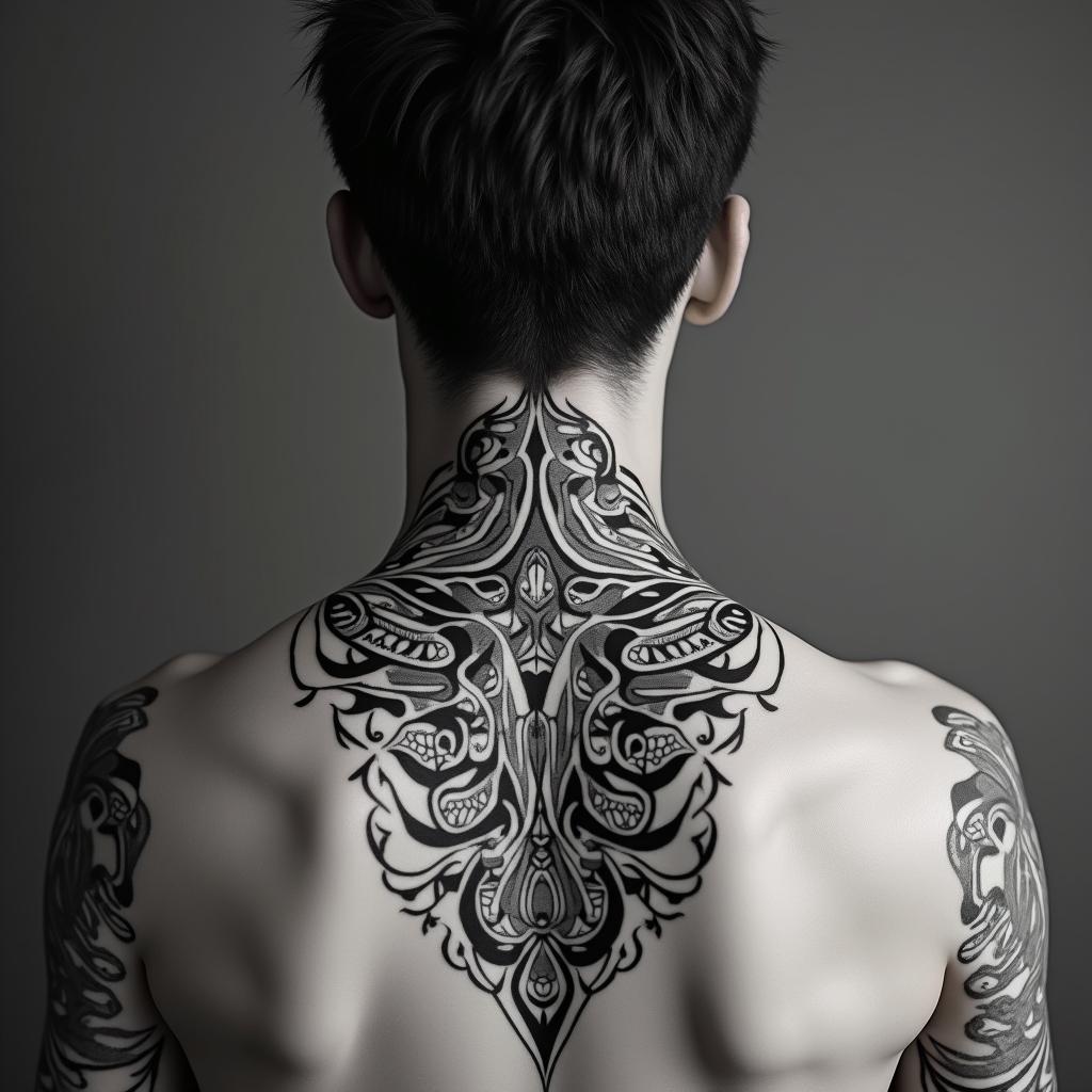 Sagittariusin tribal tattoo style, featuring bold and black geometric shapes, curved lines, intertwine and flow seamlessly, creating a powerful and symbolic design, polynesian and maori styles - Variation 10