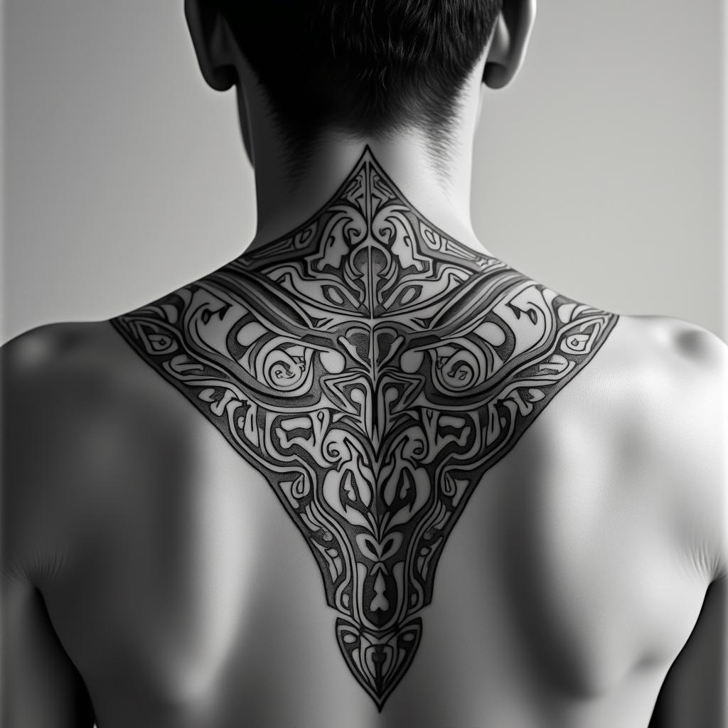 Sagittariusin tribal tattoo style, featuring bold and black geometric shapes, curved lines, intertwine and flow seamlessly, creating a powerful and symbolic design, polynesian and maori styles - Variation 5