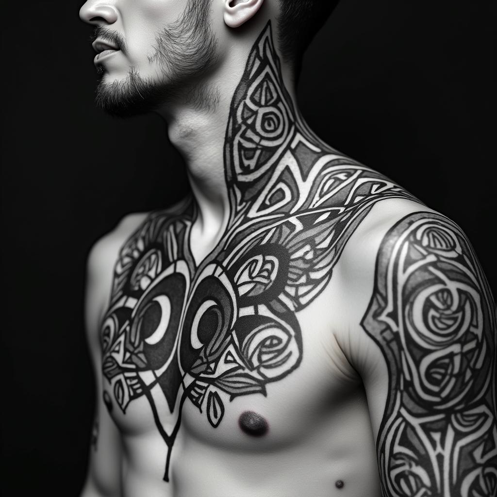 Sagittariusin tribal tattoo style, featuring bold and black geometric shapes, curved lines, intertwine and flow seamlessly, creating a powerful and symbolic design, polynesian and maori styles - Variation 8