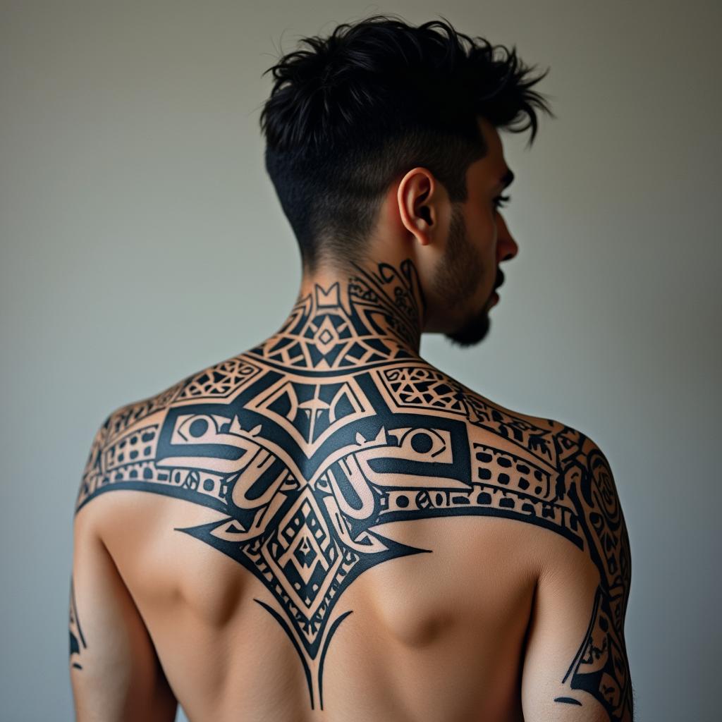Sagittariusin tribal tattoo style, featuring bold and black geometric shapes, curved lines, intertwine and flow seamlessly, creating a powerful and symbolic design, polynesian and maori styles - Variation 2