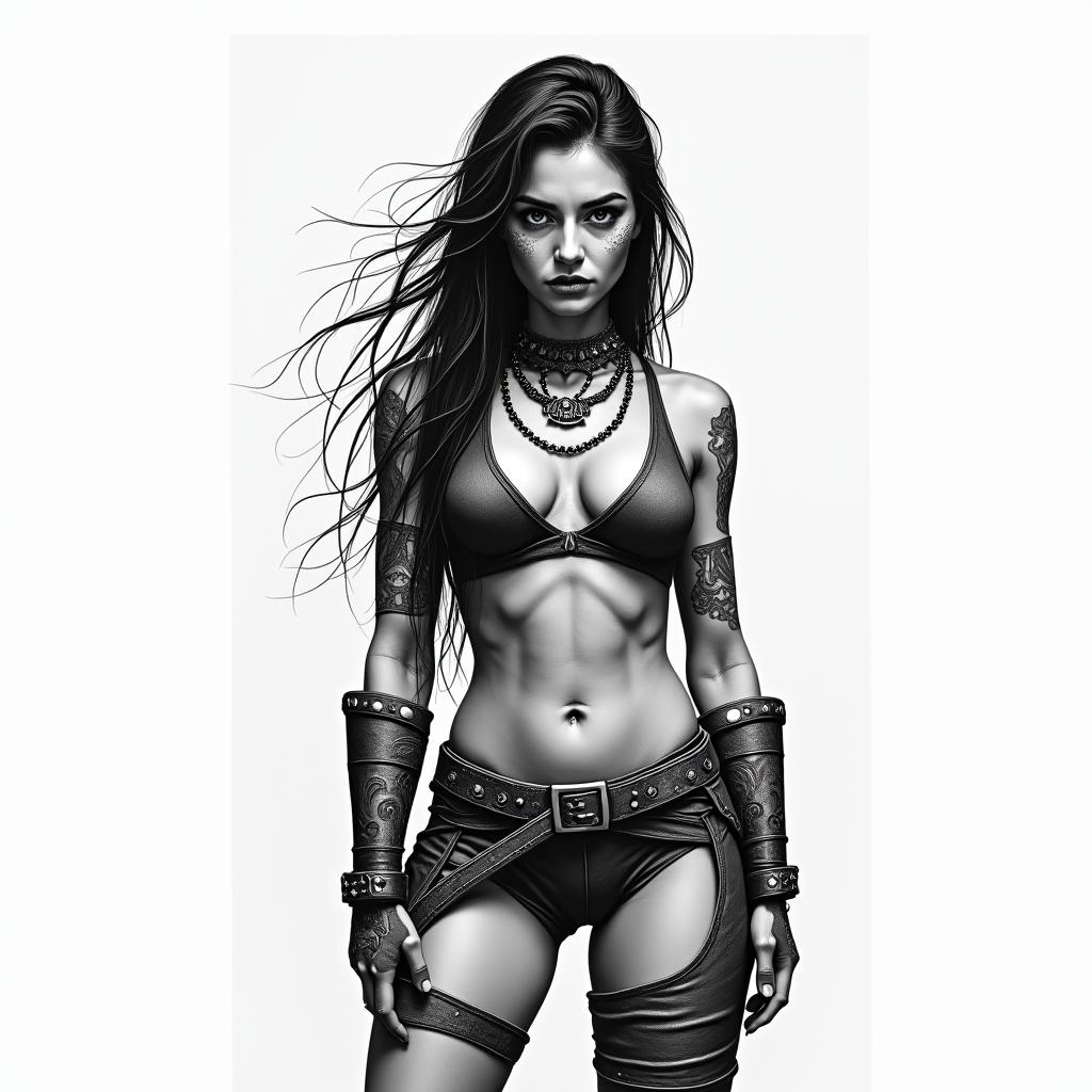 Warrior, survive, modern age, woman, strongin new school tattoo, pop culture, modern, detailed tattoo, illustrative