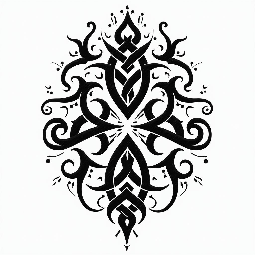 Force courage karatein tribal tattoo style, featuring bold and black geometric shapes, curved lines, intertwine and flow seamlessly, creating a powerful and symbolic design, polynesian and maori styles - Variation 2