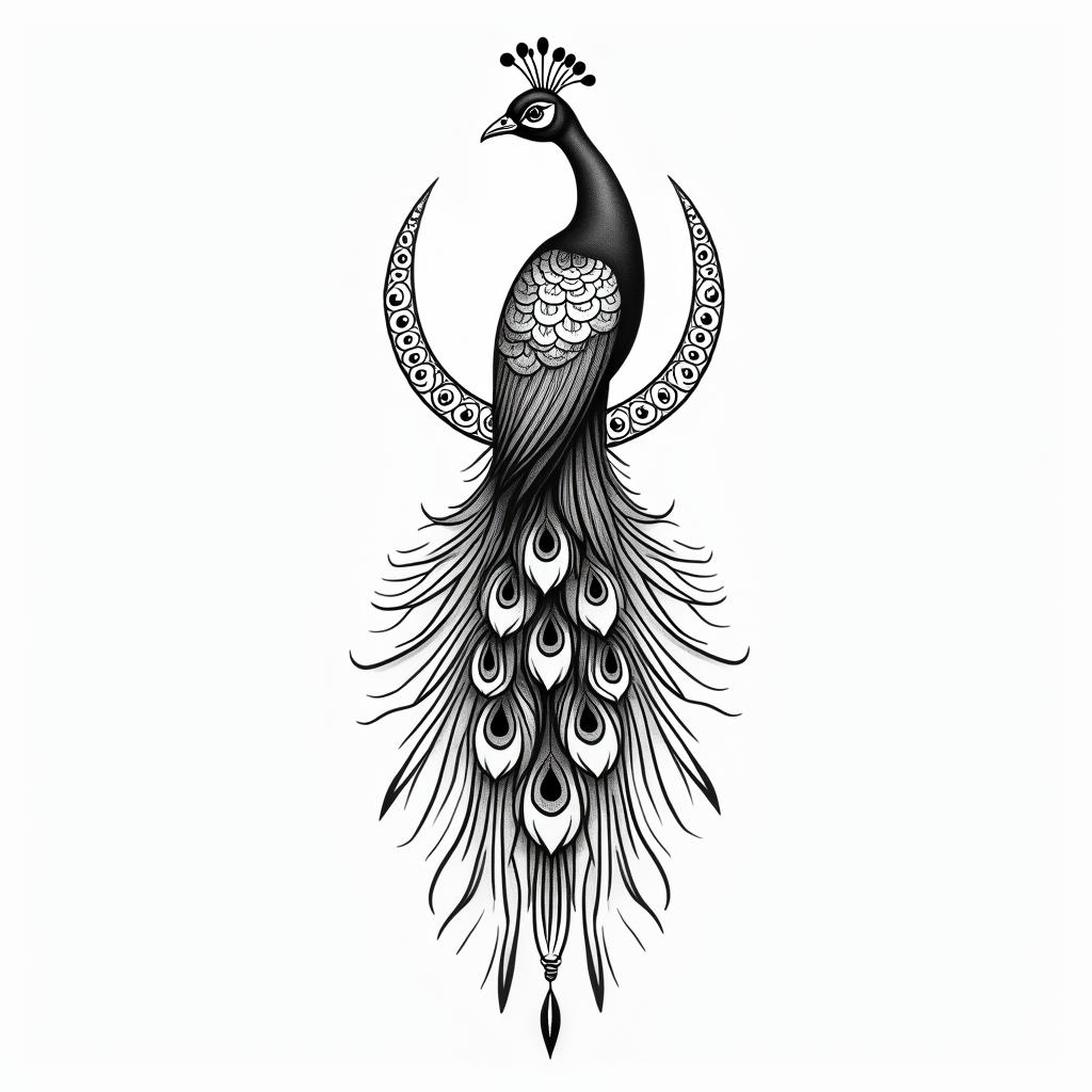 Daschund peacock Liverpoolin spiritual symbols tattoo style, featuring an intricate design incorporating elements, Hamsa hand, third eye, minimalist composition