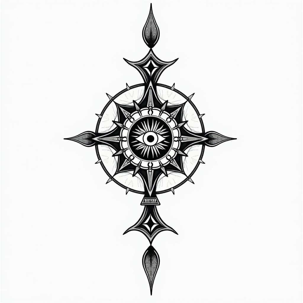 Egypt and swedenin spiritual symbols tattoo style, featuring an intricate design incorporating elements, Hamsa hand, third eye, minimalist composition - Variation 2