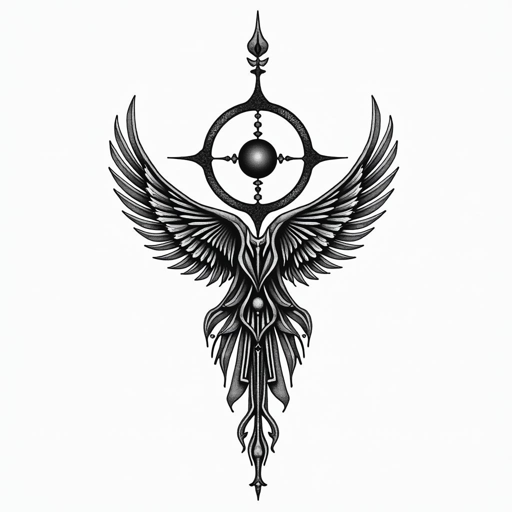 Egypt and swedenin spiritual symbols tattoo style, featuring an intricate design incorporating elements, Hamsa hand, third eye, minimalist composition