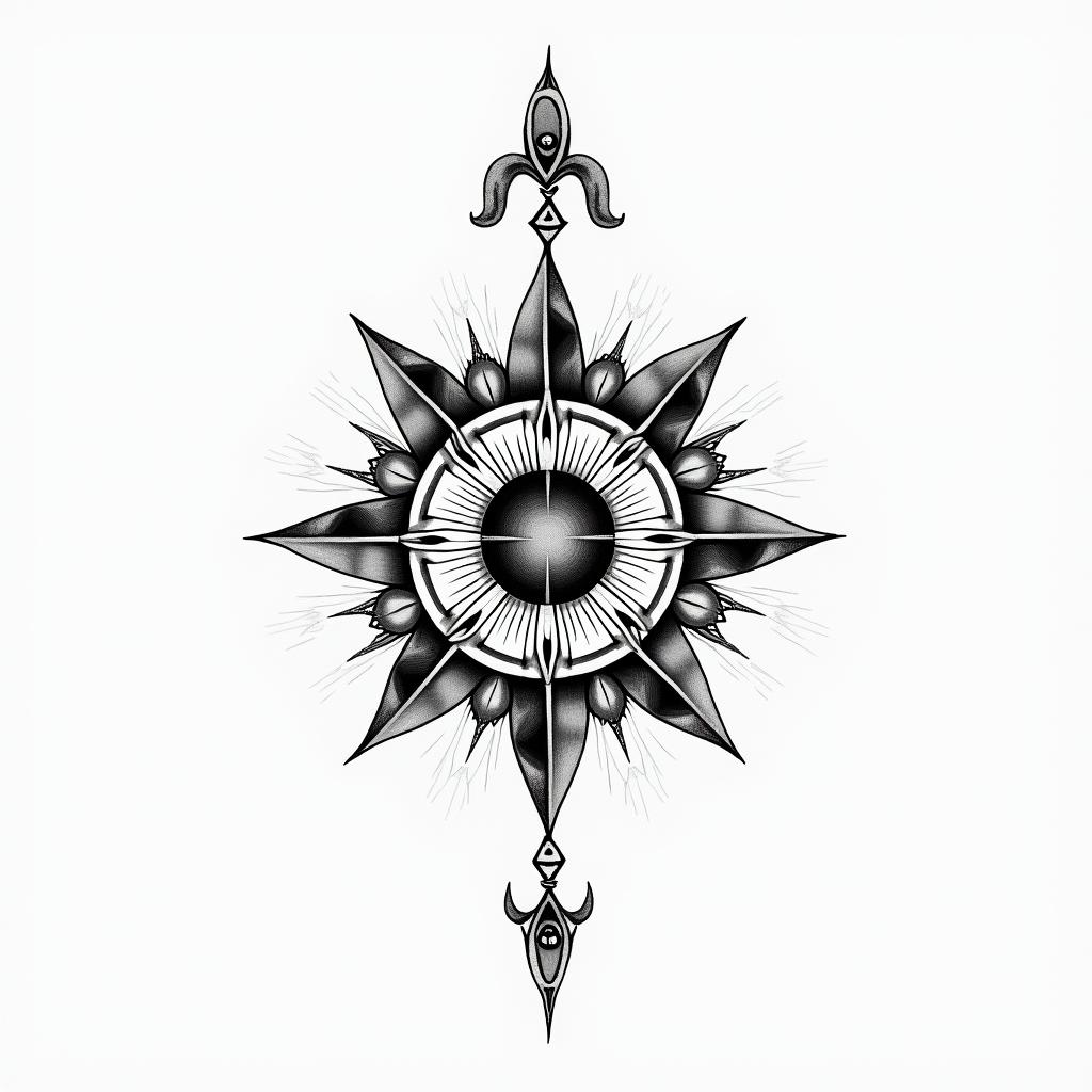Egypt and swedenin spiritual symbols tattoo style, featuring an intricate design incorporating elements, Hamsa hand, third eye, minimalist composition - Variation 3