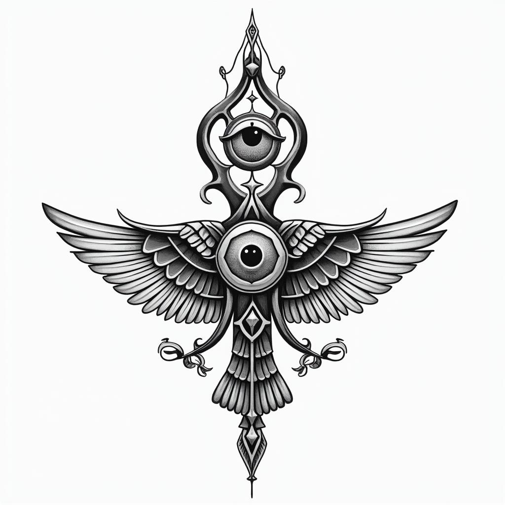 Egypt and swedenin spiritual symbols tattoo style, featuring an intricate design incorporating elements, Hamsa hand, third eye, minimalist composition - Variation 4