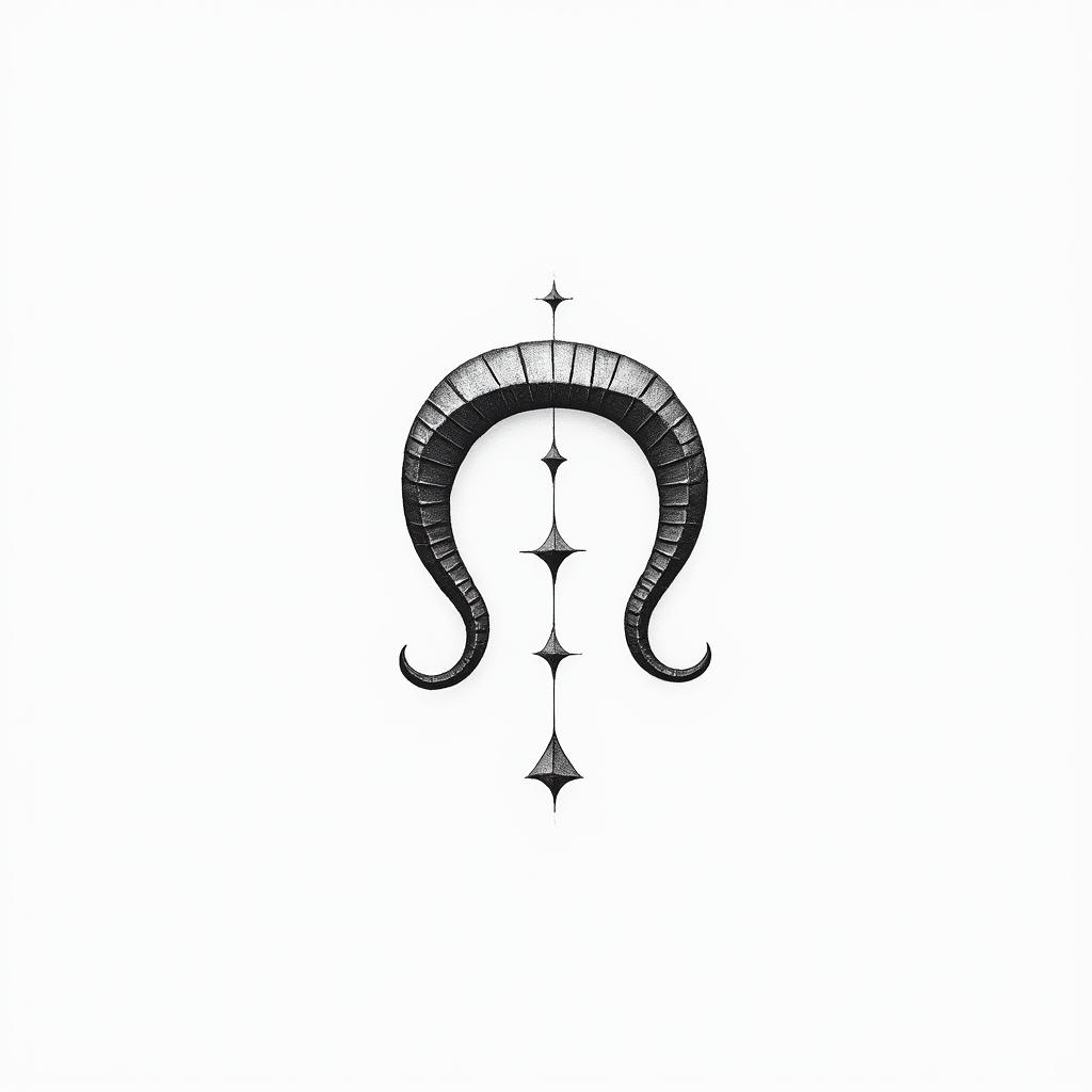 Zodiac sign Capricornin minimalist style tattoo, featuring simple shapes and fine lines, with minimal shading and details, tiny triangles, creating a sense of balance and harmony - Variation 1