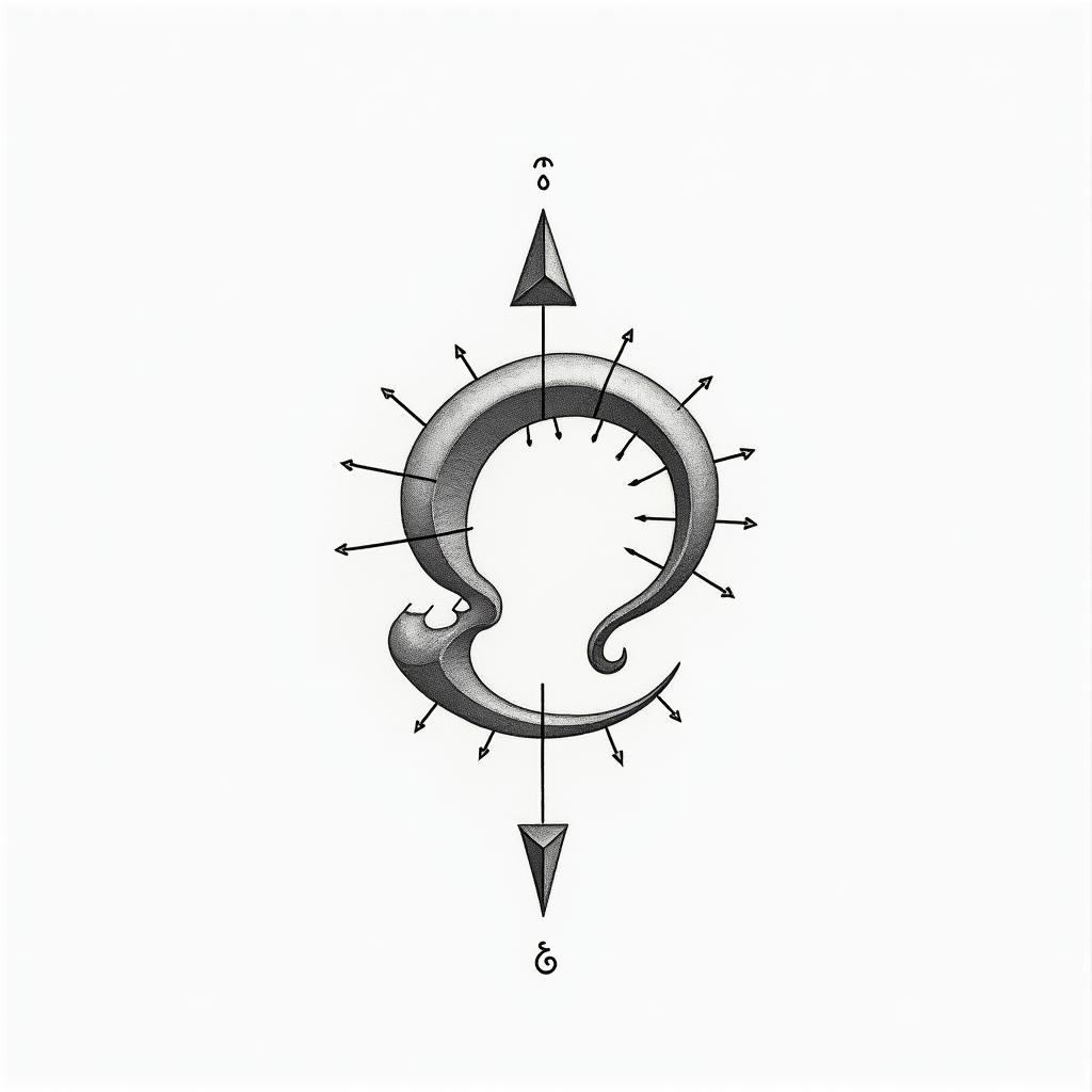 Zodiac sign Capricornin minimalist style tattoo, featuring simple shapes and fine lines, with minimal shading and details, tiny triangles, creating a sense of balance and harmony - Variation 4